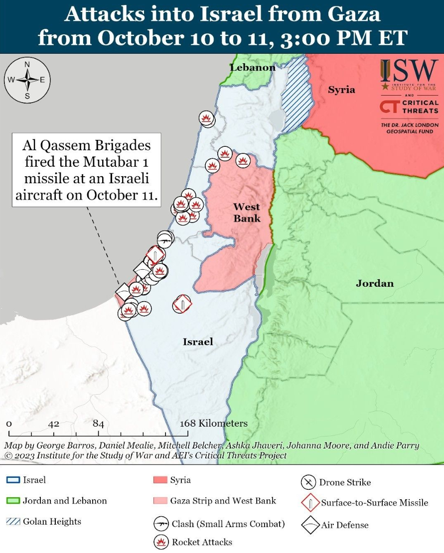 Gaza to Israel attacks map 10-11 October 2023