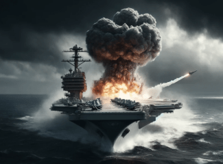 Mushroom cloud on aircraft carrier